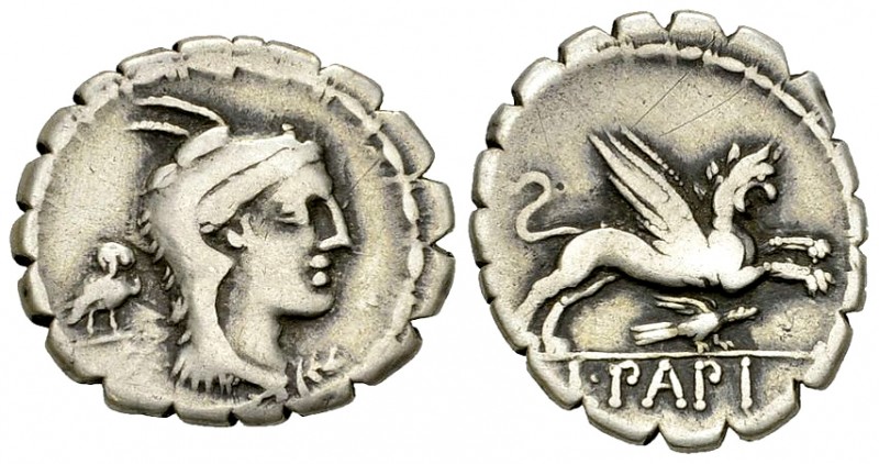 L. Papius AR Denarius serratus, 79 BC 

L. Papius. AR Denarius serratus (17-19...