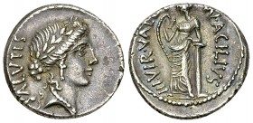 Man. Acilius Glabrio AR Denarius, 49 BC 

Man. Acilius Glabrio. AR Denarius (17-18 mm, 3.89 g). Rome, 49 BC. 
Obv. Laureate head of Salus to right,...