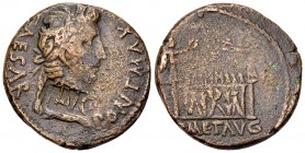Augustus AE As, Lugdunum 

Augustus (27 BC-14 AD). AE As (27-28 mm, 9.92 g), Lugdunum, c. 15-10.
 Obv. CAESAR PONT MAX, Laureate head to right.
 R...