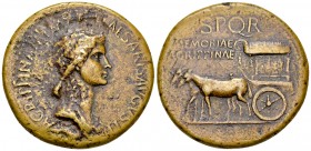 Agrippina Senior AE Sestertius, Carpentum reverse 

Agrippina Senior. AE Sestertius (37 mm, 25.99 g), Rome, AD 37-41.
Obv. AGRIPPINA M F MAT C CAES...