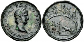 Nero AE Contorniate 

In the name of Nero (54-68 AD). AE contorniate (40 mm, 23.63 g), Rome, struck in the late 4th century.
Obv. IMP NERO CAESAR A...