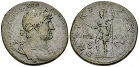 Hadrianus AE Sestertius, Virtus reverse 

Hadrianus (117-138 AD). AE Sestertius (33-35 mm, 28.25 g), Rome, 122-125.
Obv. IMP CAESAR TRAIAN HADRIANV...