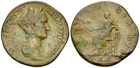 Sabina AE Sestertius, Concordia reverse 

Hadrianus (117-138 AD) for Sabina. AE Sestertius (32-34 mm, 23.71 g),&nbsp; Rome, c. 128-134.
Obv. SABINA...
