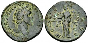 Antoninus Pius AE Sestertius, Moneta reverse 

Antoninus Pius (138-161 AD). AE Sestertius (33 mm, 24.94 g), Rome, 140-144.
Obv. ANTONINVS AVG PIVS ...