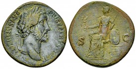 Antoninus Pius AE Sestertius, Roma reverse 

Antoninus Pius (138-161 AD). AE Sestertius (30-31 mm, 21.67 g). Rome 147 AD.
Obv. ANTONINVS AVG PIVS P...
