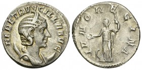 Herennia Etruscilla AR Antoninianus, Iuno reverse 

Traianus Decius (249-251 AD) for Herennia Etruscilla. AR Antoninianus (20 mm, 3.56 g), Rome.
Ob...