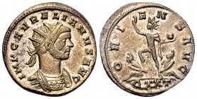 Aurelianus silvered AE Antoninianus, Sol reverse 

Aurelianus (270-275 AD). Silvered AE Antoninianus (22 mm, 4.46 g), Ticinum, AD 274.
Obv. IMP C A...