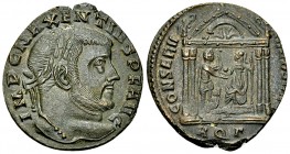 Maxentius AE Nummus, Aquileia 

Maxentius (306-312 AD). AE Nummus (25-26 mm, 5.64 g), Aquileia, late Summer 307.
 Obv. IMP C MAXENTIVS P F AVG, Lau...