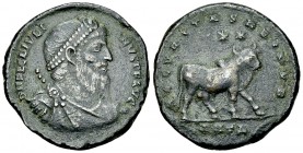 Iulianus II AE Nummus, Bull reverse 

Julianus II Apostata (360-363). AE Nummus (27 mm, 9.18 g), Antiochia, 361-363 AD.
 Obv. D N FL CL IVLIANVS P ...