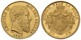 Belgique, AV 20 Francs 1882 

Belgique. Leopold II. AV 20 Francs 1882 (6.45 g).
KM 37.

FDC.