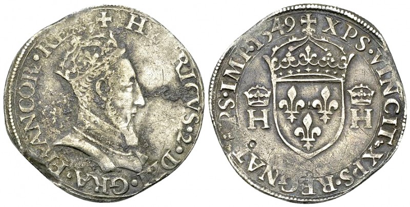 Henri II, AR Teston 1549, rare 

France. Henri II (1547-1559). AR Teston 1549 ...