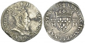 Henri II, AR Teston 1549, rare 

France. Henri II (1547-1559). AR Teston 1549 (29-30 mm), teston à la tête couronnée.
Dupl. 981.

Rare. TTB.