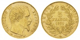 Napoléon III, AV 5 Francs 1854 A, Paris, petit module 

France. Napoléon III. AV 5 Francs 1854 A (1.60 g), Paris. Petit module, tranche lisse.
Gad....