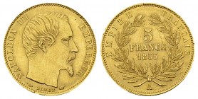 Napoléon III, AV 5 Francs 1855 A, Paris, petit module 

France. Napoléon III. AV 5 Francs 1855 A (1.62 g), Paris. Petit module, tranche striée.
Gad...