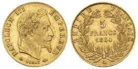 Napoléon III, AV 5 Francs 1864 A, Paris 

France. Napoléon III. AV 5 Francs 1864 A (1.60 g), Paris.
Gad. 1002.

SUP.