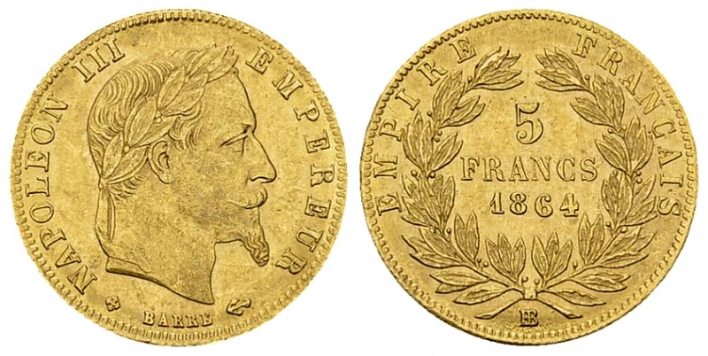 Napoléon III, AV 5 Francs 1864 BB, Strasbourg 

France. Napoléon III. AV 5 Fra...