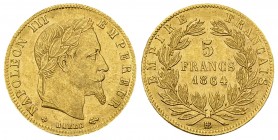 Napoléon III, AV 5 Francs 1864 BB, Strasbourg 

France. Napoléon III. AV 5 Francs 1864 BB (1.62 g), Strasbourg.
Gad. 1002.

SUP.