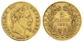 Napoléon III, AV 5 Francs 1864 BB, Strasbourg 

France. Napoléon III. AV 5 Francs 1864 BB (1.61 g), Strasbourg.
Gad. 1002.

Presque SUP.