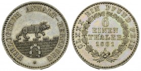 Anhalt-Bernburg, AR 1/6 Taler 1861 A 

Anhalt-Bernburg. AR 1/6 Taler 1861 A (5.31 g). 
AKS 19.

Fein getönt und FDC.