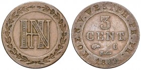 Hieronymus Napoleon, CU 3 Centimes 1809 

Westphalen, Königreich. Hieronymus Napoleon (1807-1813). Cu 3 Centimes 1809 C (25 mm, 4.27 g), Cassel.
AK...