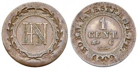 Hieronymus Napoleon, CU 1 Centime 1809 

Westphalen, Königreich. Hieronymus Napoleon (1807-1813). Cu 1 Centime 1809 C (18 mm, 1.52 g), Cassel.
AKS ...