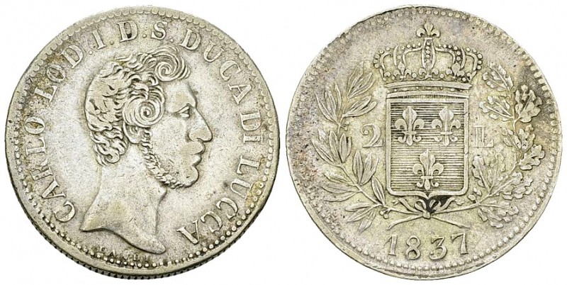 Lucca, AR 2 Lire 1837 

Italia. Lucca. AR 2 Lire 1837 (9.48 g).
C. 41.

Qua...