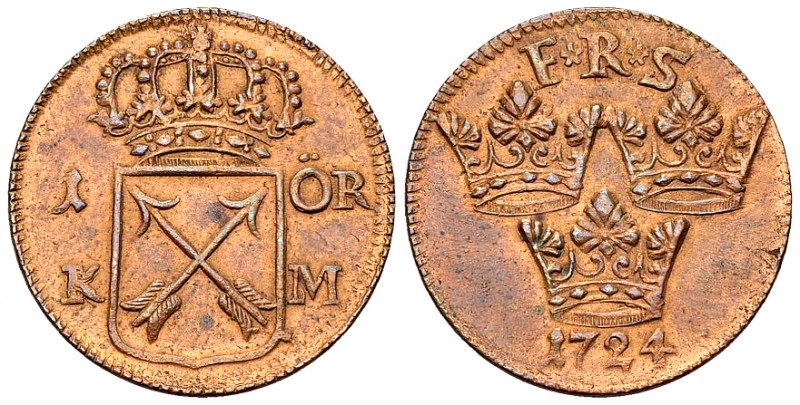 Sweden CU 1 Ore 1724 KM 

Sweden. Frederick I (1720-1751). CU 1 Ore 1724 (23 m...