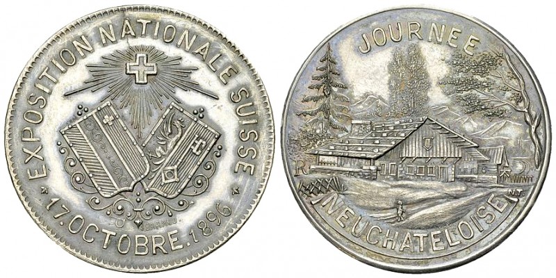 Genf/Neuenburg, AR Medaille 1896 

Schweiz, Genf /Genève// Neuenburg /Neuchâte...