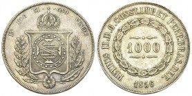 Brazil AR 1000 Reis 1856 

Brazil. Pedro II. (1831-1889). AR 1000 Reis 1881 (30 mm, 12.56 g). 
KM 465. 

Good very fine.