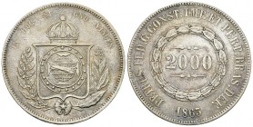 Brazil AR 2000 Reis 1863 

Brazil. Pedro II. (1831-1889). AR 2000 Reis 1863 (37 mm, 25.36 g). 
KM 466. 

Very fine to extremely fine.
