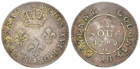 Cayenne Bi 2 Sous 1789 A 

French colonies. Cayenne. Bi 2 Sous 1789 A (23 mm, 1.65 g), Paris.
Lecomte 20.

Good fine.