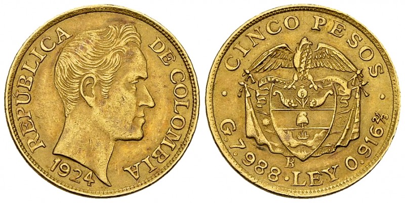 Colombia AV 5 Pesos 1924 B, Bogota 

Colombia, Republic. AV 5 Pesos 1924 B (7....