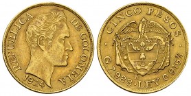 Colombia AV 5 Pesos 1924 B, Bogota 

Colombia, Republic. AV 5 Pesos 1924 B (7.98 g), Bogotá.
KM 201.1.

Extremely fine.