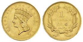 USA AV Dollar 1856 

USA. AV 1 Dollar 1856 (1.66 g).
KM 86.

Almost extremely fine.