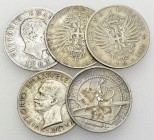 Italy/San Marino, Lot of 5 AR coins 

Italy/San Marino. Lot of 5 (five) AR coins:

1 Lira 1863.
1 Lira 1902.
1 Lira 1907.
5 Lire 1929.
5 Lire ...