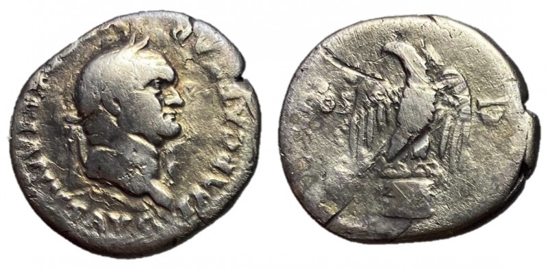 Vespasian, 69 - 79 AD
Silver Denarius, Rome Mint, 19mm, 2.63 grams
Obverse: IM...