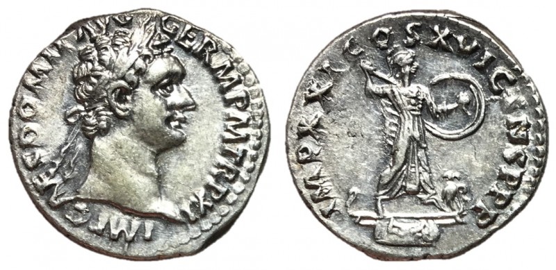 Domitian, 81 - 96 AD
Silver Denarius, Rome Mint, 18mm, 3.40 grams
Obverse: IMP...