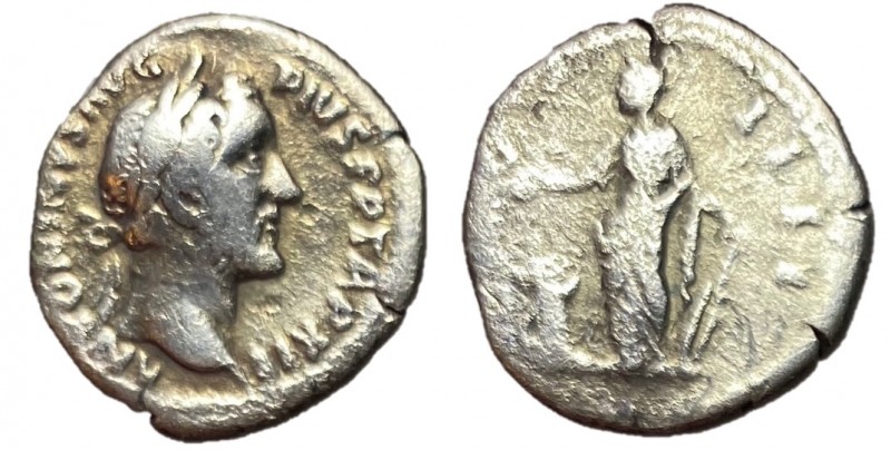 Antoninus Pius, 138 - 161 AD
Silver Denarius, Rome Mint, 18mm, 2.74 grams
Obve...