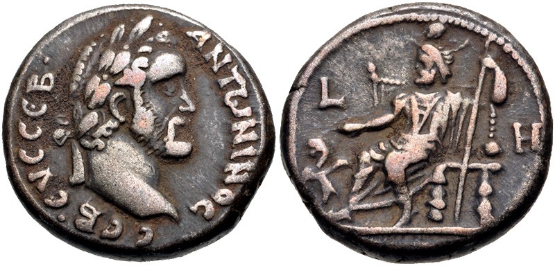 Antoninus Pius, 138 - 161 AD
Billon Tetradrachm, Egypt, Alexandria Mint, 23mm, ...