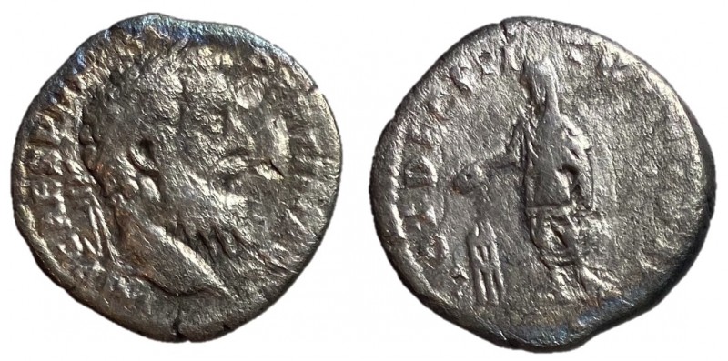 Pertinax, 193 AD
Silver Denarius, Rome Mint, 18mm, 2.28 grams
Obverse: IMP CAE...