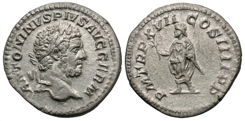 Caracalla, 198 - 217 AD
Silver Denarius, Rome Mint, 19mm, 2.84 grams
Obverse: ...