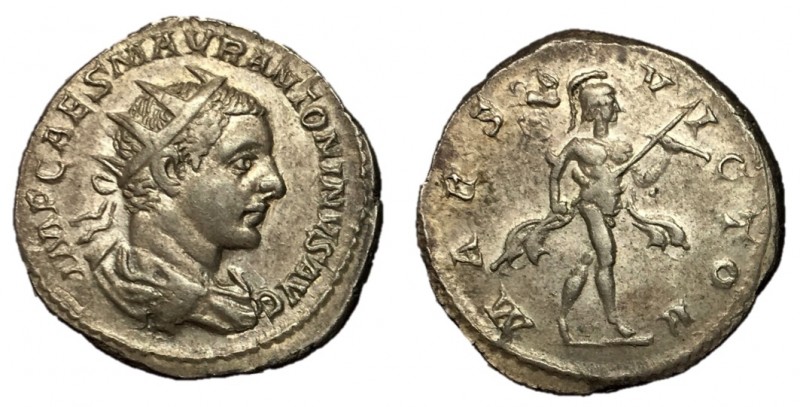Elagabalus, 218 - 222 AD
Silver Antoninianus, Rome Mint, 21mm, 4.35 grams
Obve...