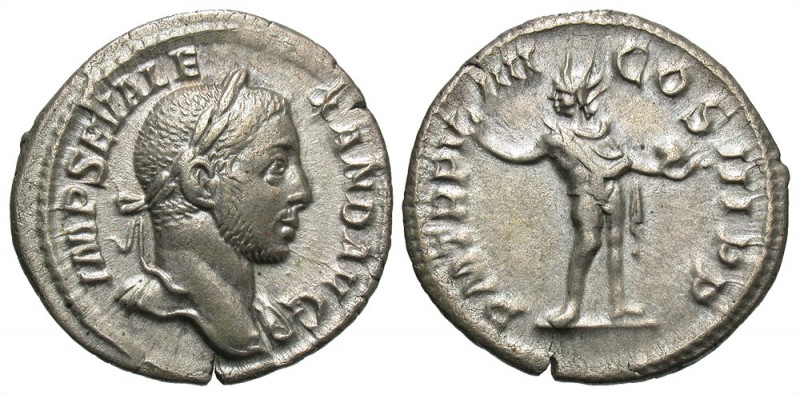 Severus Alexander, 222 - 235 AD
Silver Denarius, Rome Mint, 19mm, 2.77 grams
O...