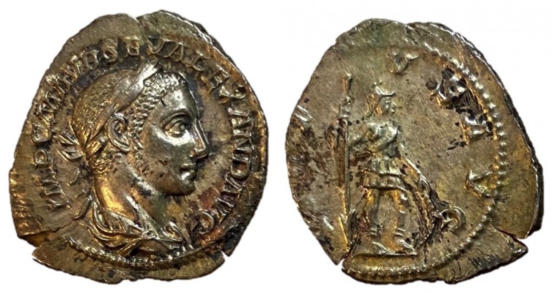 Severus Alexander, 222 - 235 AD
Silver Denarius, Rome Mint, 21mm, 1.99 grams
O...