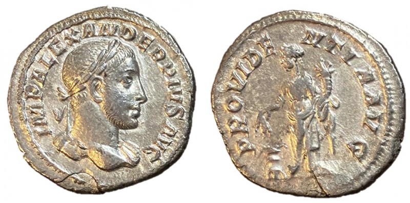 Severus Alexander, 222 - 235 AD
Silver Denarius, Rome Mint, 19mm, 2.03 grams
O...