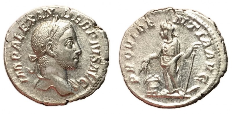 Severus Alexander, 222 - 235 AD
Silver Denarius, Rome Mint, 20mm, 2.95 grams
O...