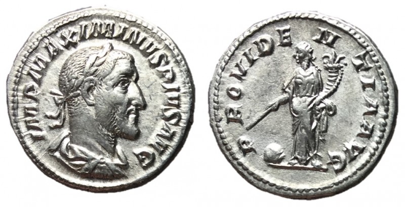 Maximinus, 235 - 238 AD
Silver Denarius, Rome Mint, 19mm, 3.05 grams
Obverse: ...