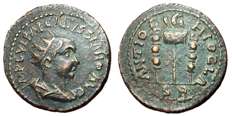 Volusian, 251 - 253 AD
AE24, Pisidia, Antioch Mint, 9.68 grams
Obverse: Blunde...