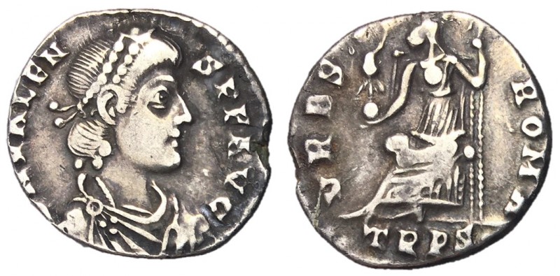 Valens, 364 - 378 AD
Silver Siliqua, Treveri Mint, 18mm, 1.67 grams
Obverse: D...