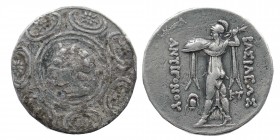 KINGS of MACEDON. Antigonos II Gonatas. 277/6-239 BC. AR Tetradrachm
Amphipolis mint
Horned head of Pan left, lagobolon over shoulder, on boss of Mace...